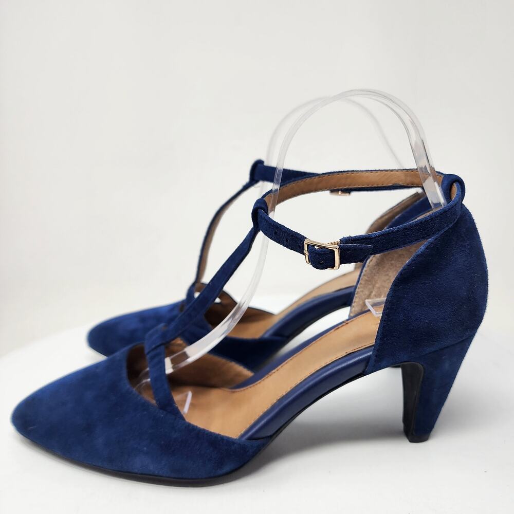 Sofft T-Strap Pumps Women 9M Blue Suede Pointed Toe Ankle Strap Heels 1540527 - Picture 5 of 11